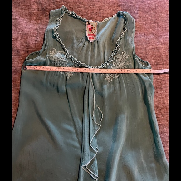 JOHNNY WAS Ruffle Embroidered Tank Top - Size XS in Beautiful Shade of Turquoise - Picture 11 of 14